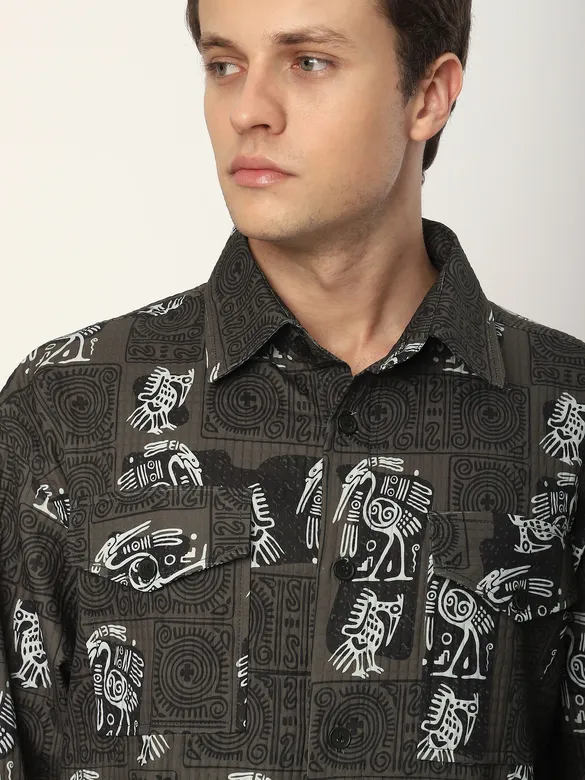 Peanut Brown Tribal Print Shacket