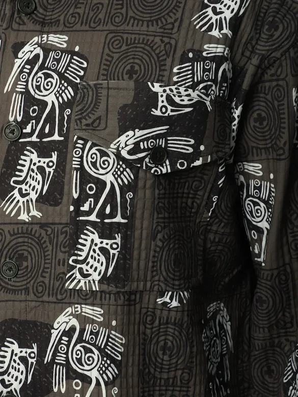 Peanut Brown Tribal Print Shacket