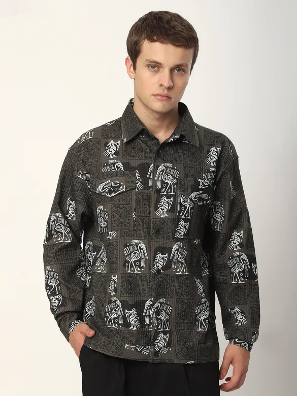 Peanut Brown Tribal Print Shacket