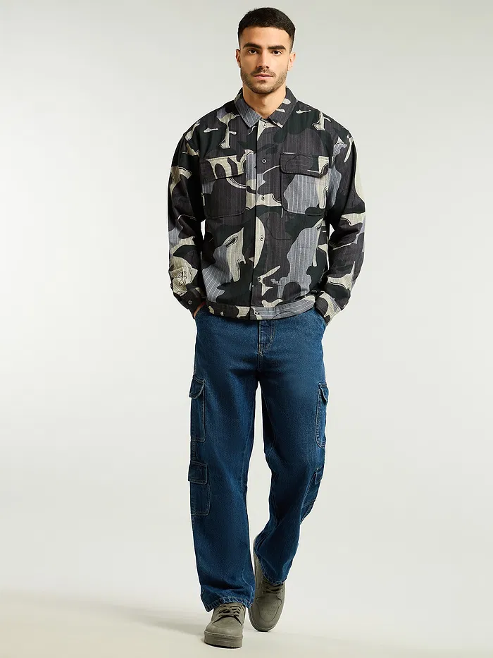 Pine Grove Green Camo Print Shacket