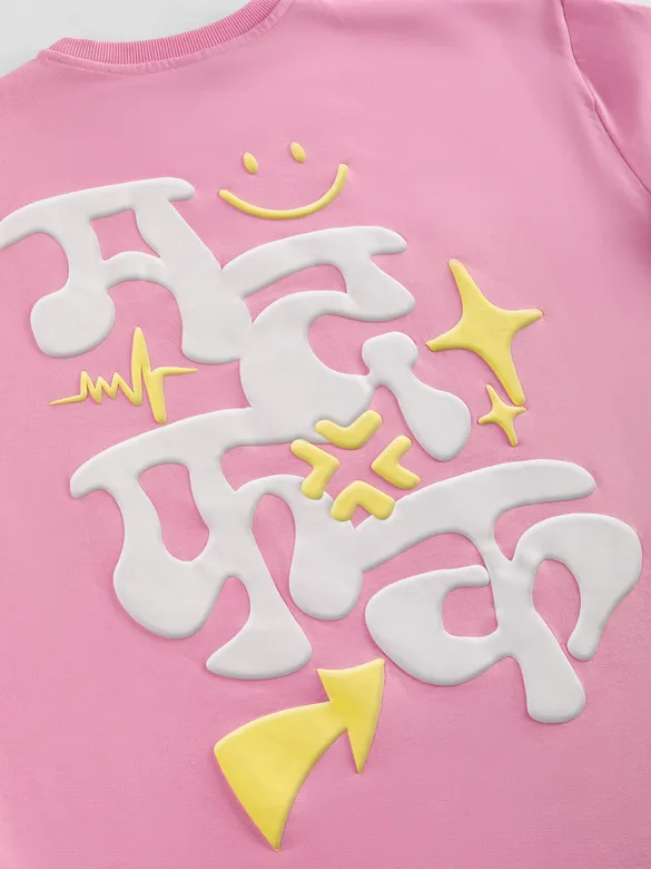 Pink Ma Da Fa Ka Puff Print Oversized T-Shirt