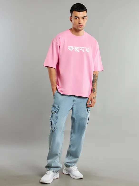 Pink Ma Da Fa Ka Puff Print Oversized T-Shirt