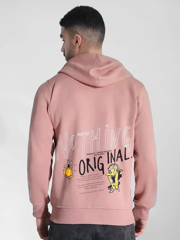 Pink Printed Zipper Hoodie