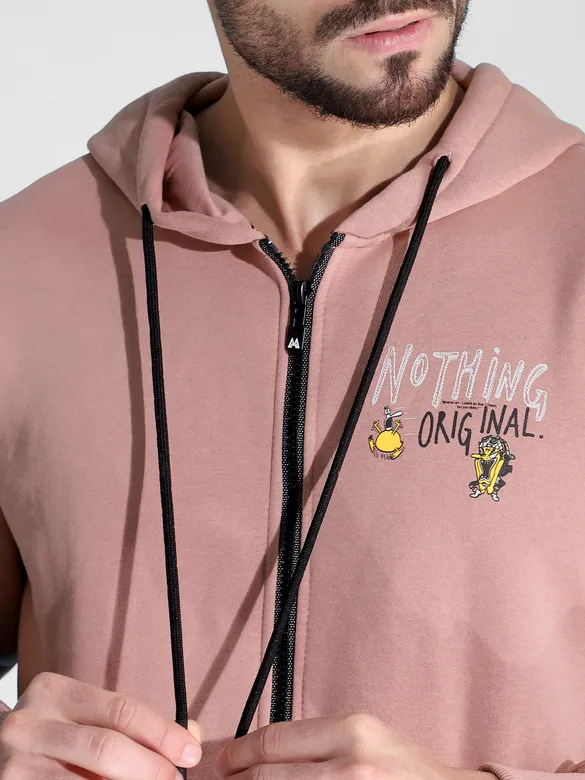 Pink Printed Zipper Hoodie