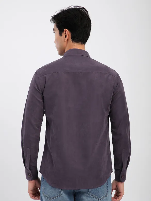 Plum Wine Panel Suede Shirt
