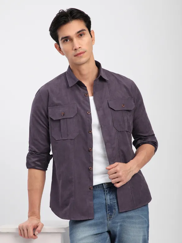Plum Wine Panel Suede Shirt