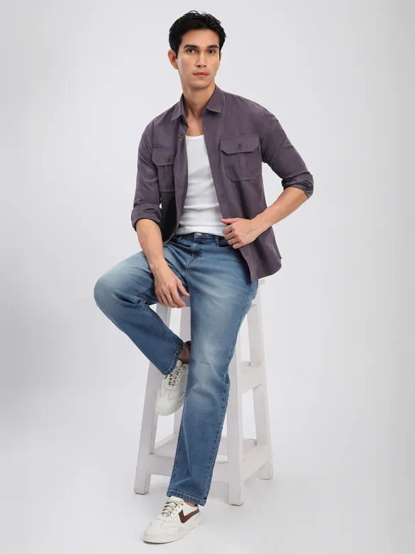 Plum Wine Panel Suede Shirt