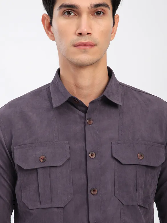 Plum Wine Panel Suede Shirt