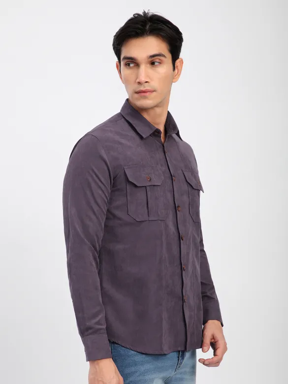Plum Wine Panel Suede Shirt