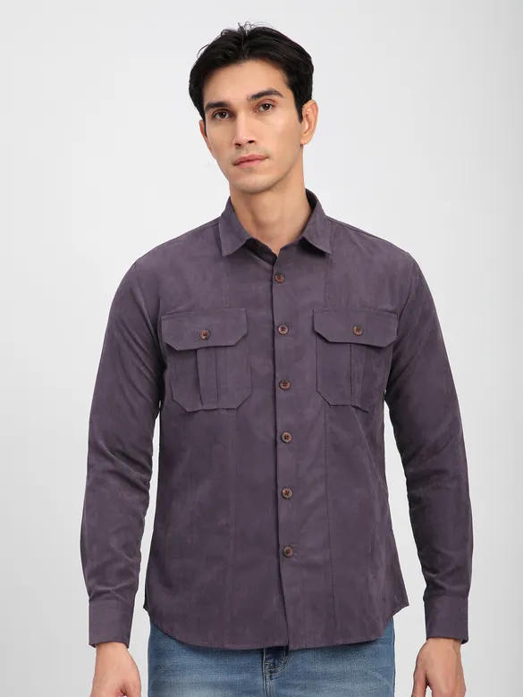 Plum Wine Panel Suede Shirt