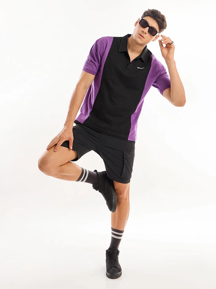 Purple Cut And Sew Polo T-shirt