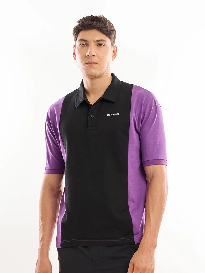 Purple Cut And Sew Polo T-shirt