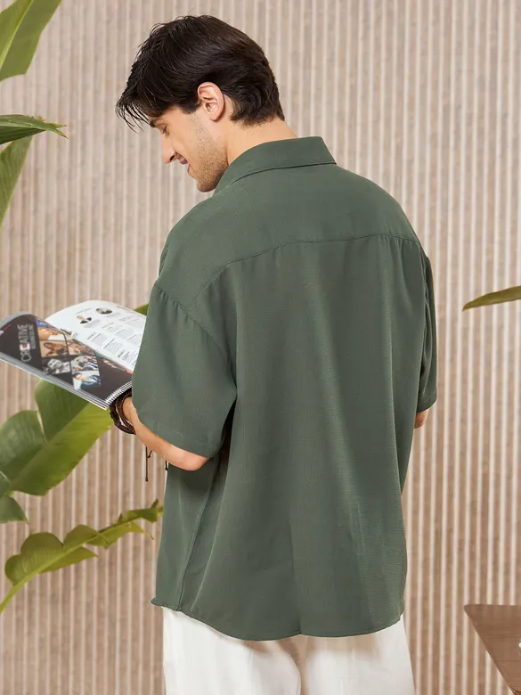 Regent Green Half Sleeve Waffle Shirt for Men