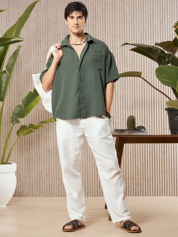 Regent Green Half Sleeve Waffle Shirt for Men