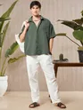 Regent Green Half Sleeve Waffle Shirt for Men