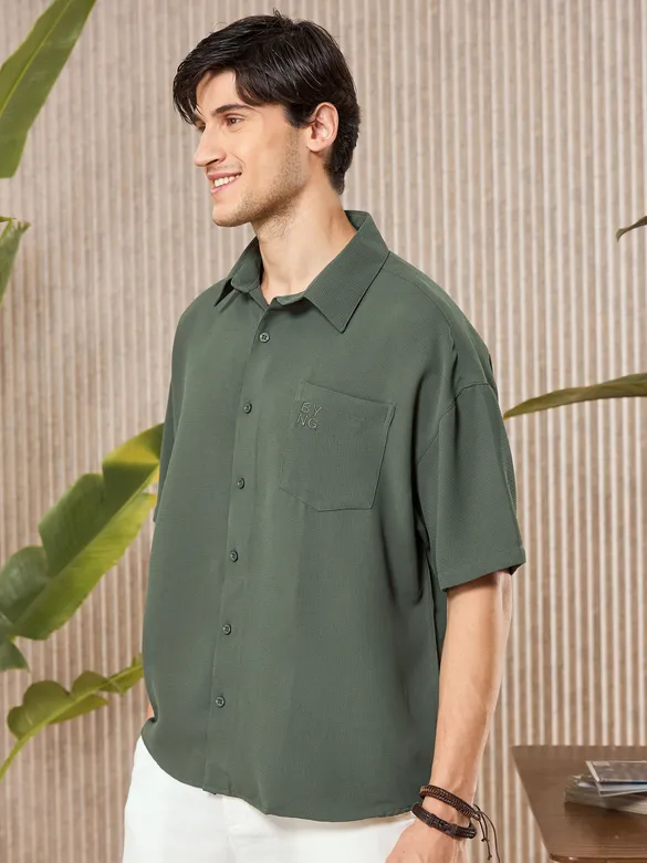Regent Green Half Sleeve Waffle Shirt for Men