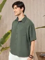 Regent Green Half Sleeve Waffle Shirt for Men