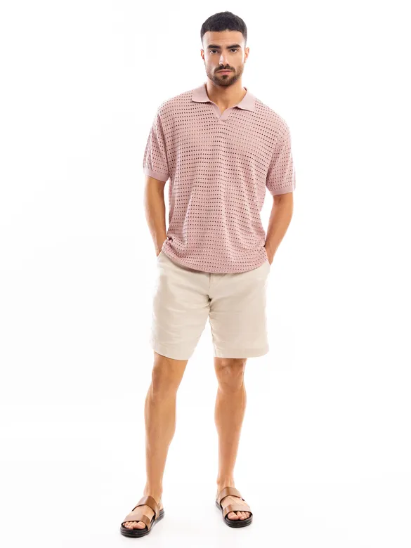 Rose Pink Flat Knit Men?s Polo T-Shirt?
