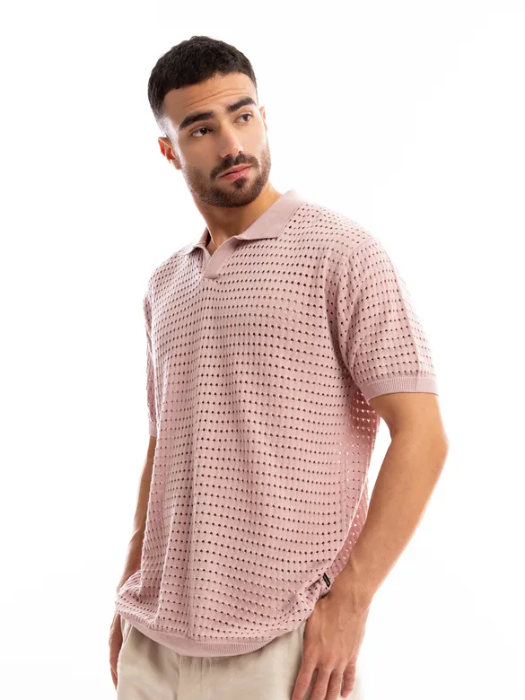 Rose Pink Flat Knit Men?s Polo T-Shirt?