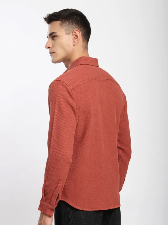 Rust Brown Diagonal Striped Shirt