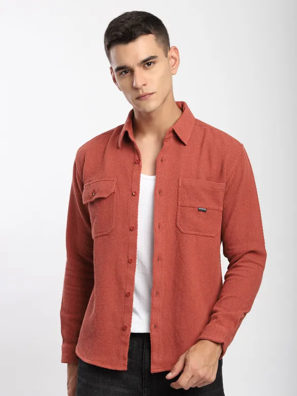 Rust Brown Diagonal Striped Shirt