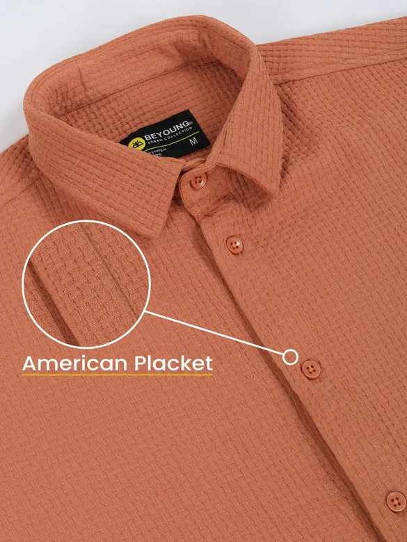 Rust Orange Full Sleeve Waffle Shirt For Men