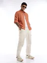 Rust Orange Full Sleeve Waffle Shirt For Men