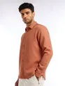 Rust Orange Full Sleeve Waffle Shirt For Men