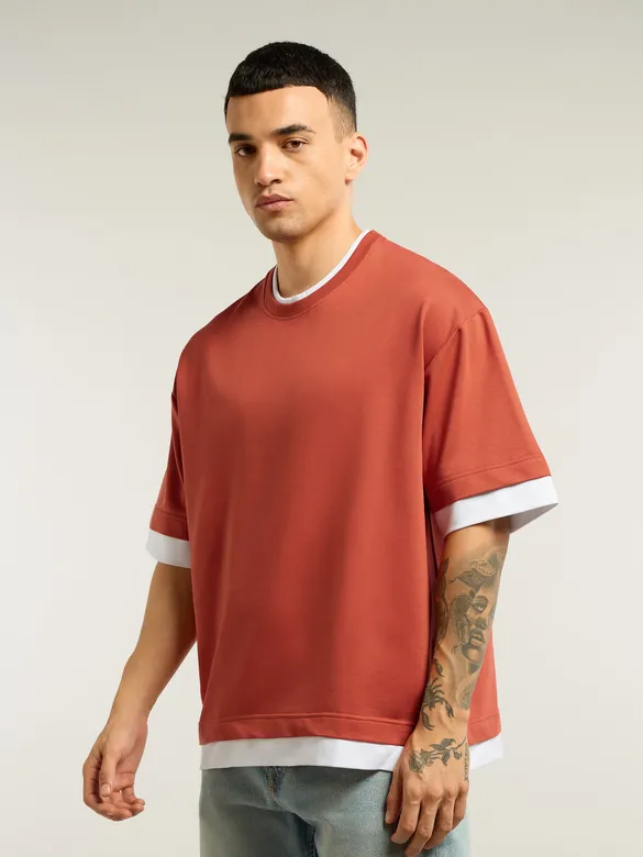Rust Orange Jersey Knit Oversized T-Shirt
