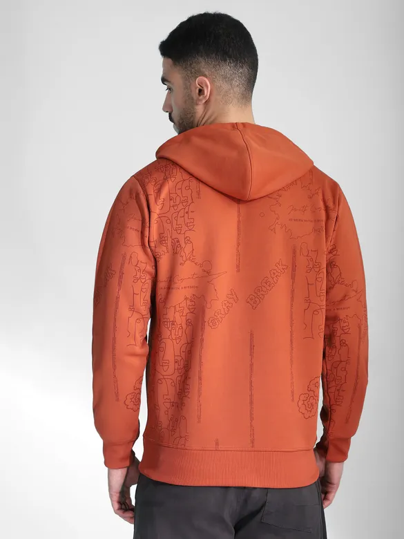 Rust Orange Mission Doodle Printed Hoodie