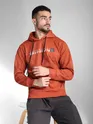 Mens orange hoodie with " Mission " Text and Graphic Design.