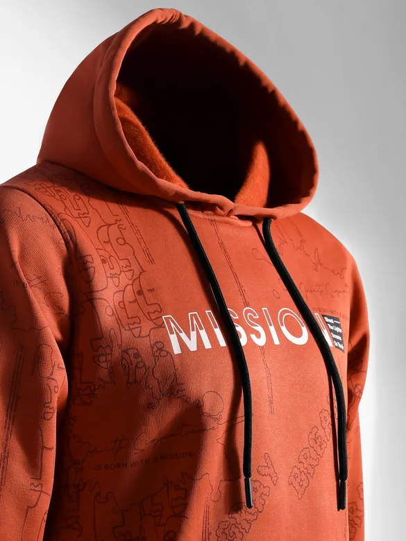 Rust Orange Mission Doodle Printed Hoodie