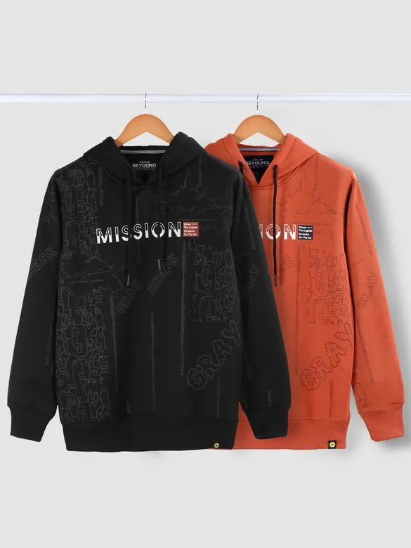 Rust Orange Mission Doodle Printed Hoodie