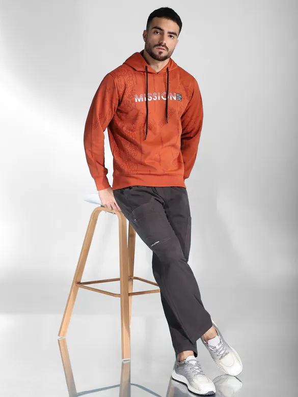 Rust Orange Mission Doodle Printed Hoodie