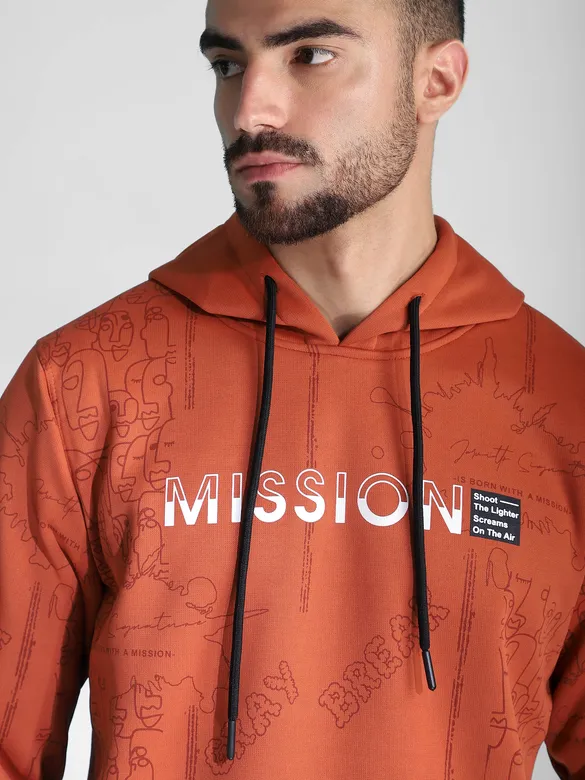 Rust Orange Mission Doodle Printed Hoodie