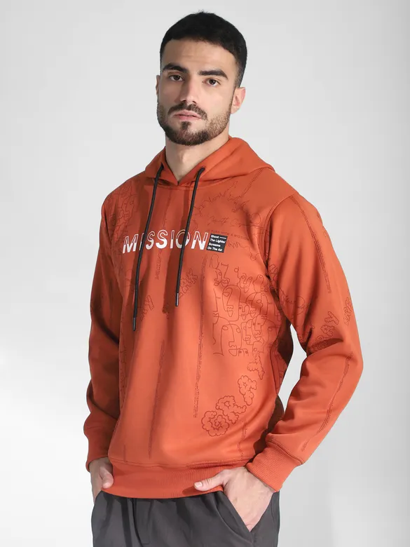 Rust Orange Mission Doodle Printed Hoodie