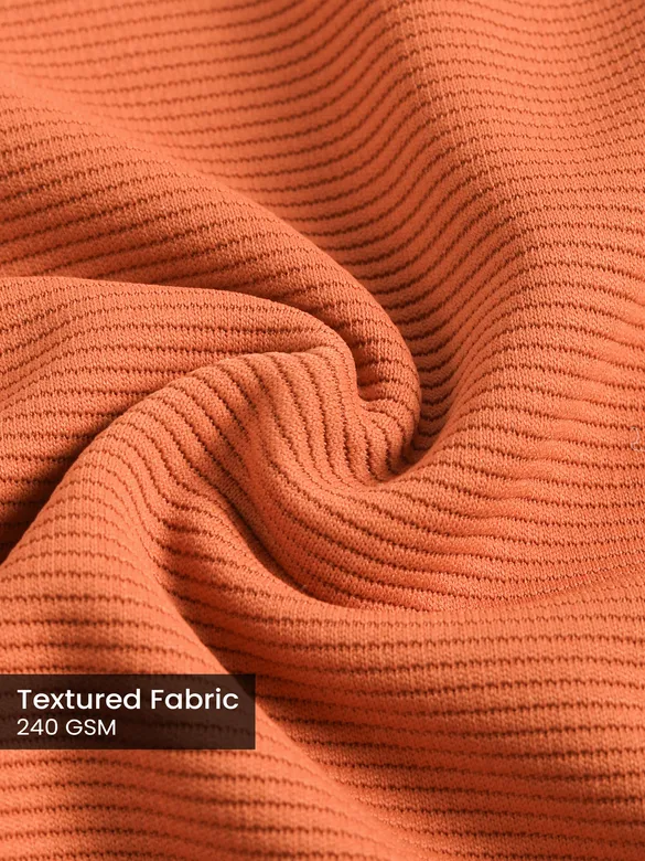 Rust Orange Sporty Color Block V-Neck Polo T-Shirt