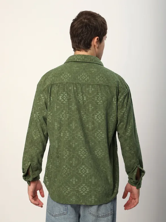 Sage Green Abstract Structured Corduroy Shirt