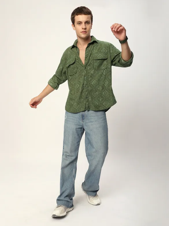 Sage Green Abstract Structured Corduroy Shirt