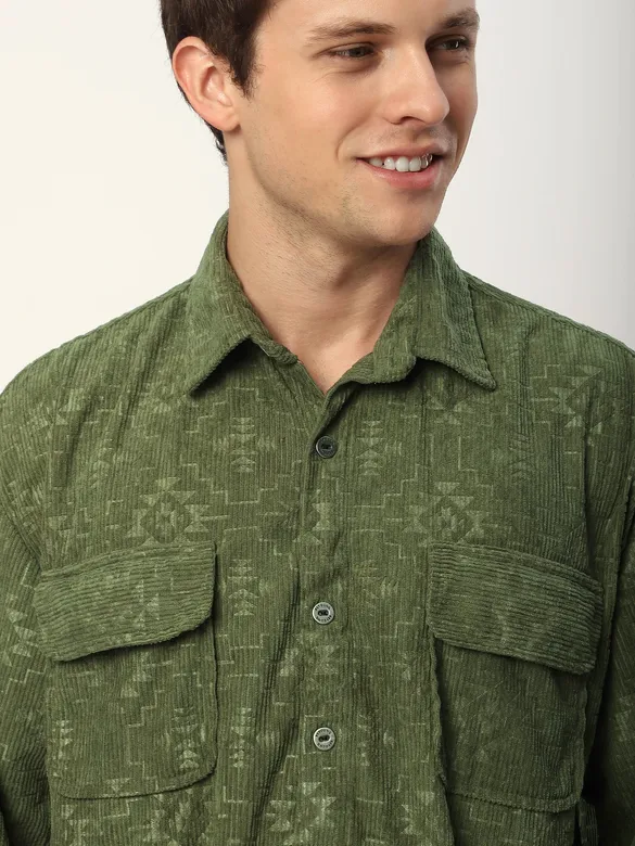 Sage Green Abstract Structured Corduroy Shirt