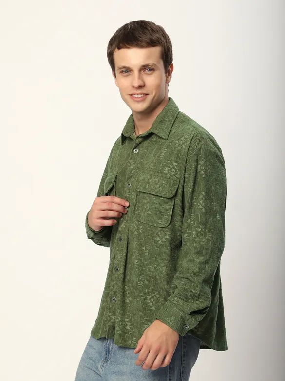 Sage Green Abstract Structured Corduroy Shirt