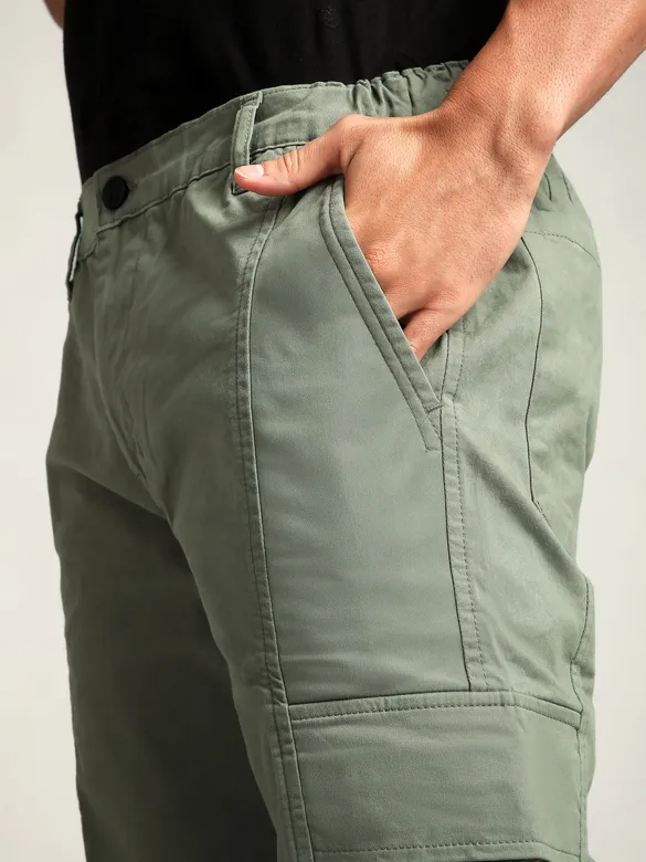 Sage Green Elasticated Cut and Sew Cargo Pants