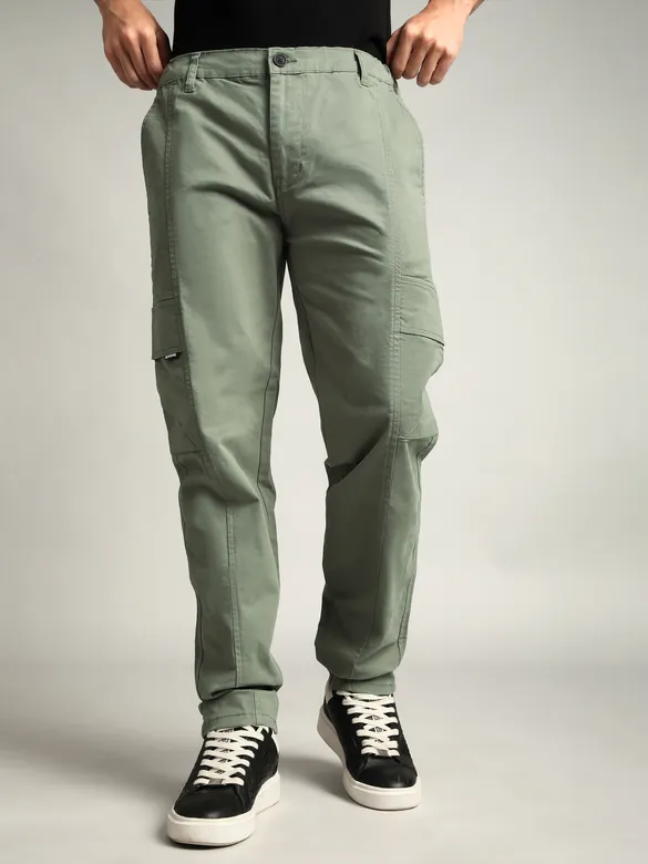 Sage Green Elasticated Cut and Sew Cargo Pants