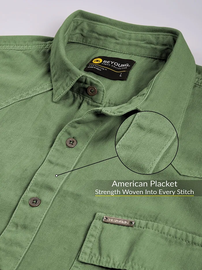 Sage Green Over Dyed Denim Shirt for Men