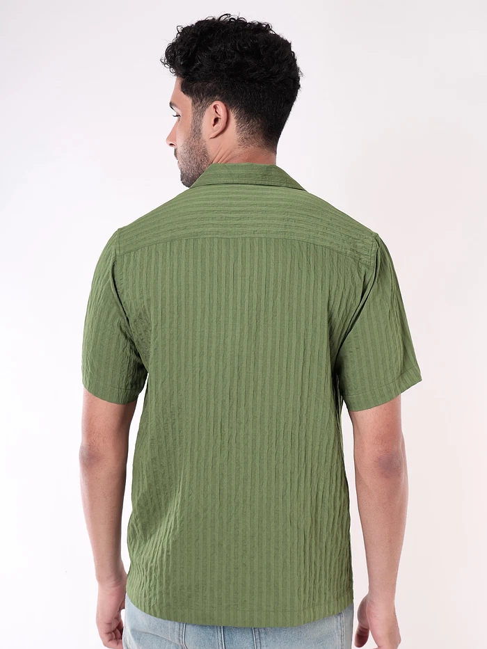 Sage Green Striped Casual Shirt for Men