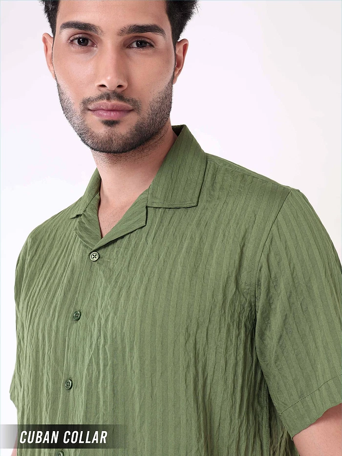 Sage Green Striped Casual Shirt for Men