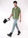 Sage Green Striped Casual Shirt for Men