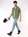 Sage Green Striped Casual Shirt for Men