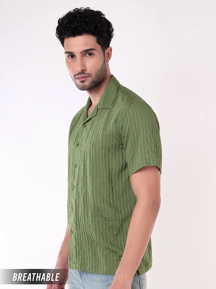 Sage Green Striped Casual Shirt for Men
