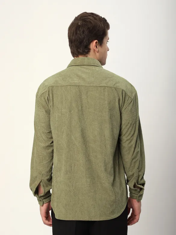 Sage Green Tribal Textured Corduroy Shirt